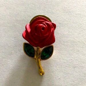 Vintage Red and Gold Rose Metal Brooch